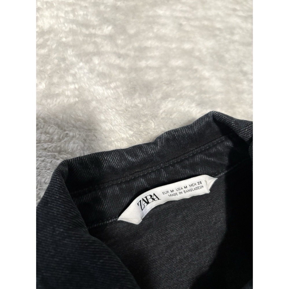 Zara Women's Black Mini Denim Button Dress Faded Size Medium - Picture 6 of 10